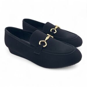 Black Rivet Faux Suede Loafer Black Slip On Comfort Shoe Work Office Sz 9W WIDE